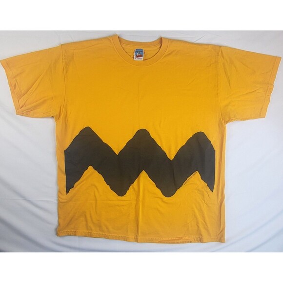 Vintage 90s Peanuts Charlie Brown Zig-Zag Stripe Yellow T-Shirt Mens XL - Picture 1 of 6